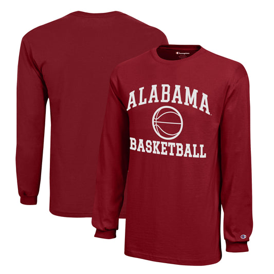 Youth Champion  Crimson Alabama Crimson Tide Icon Logo Long Sleeve Basketball T-Shirt