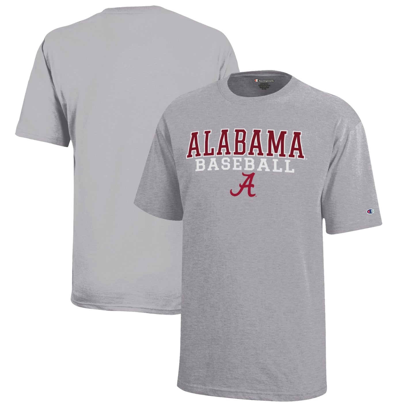 Youth Champion  Gray Alabama Crimson Tide Stacked Logo Baseball T-Shirt