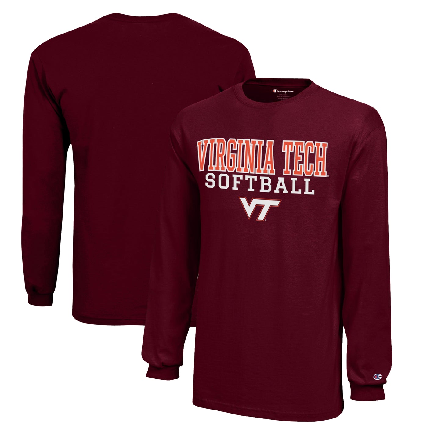 Youth Champion  Maroon Virginia Tech Hokies Stacked Logo Long Sleeve Softball T-Shirt