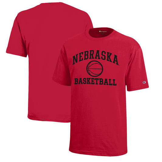 Youth Champion  Scarlet Nebraska Huskers Icon Logo Basketball T-Shirt