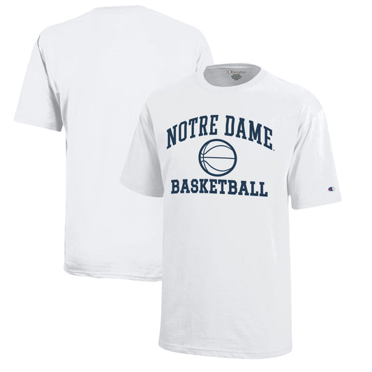 Youth Champion  White Notre Dame Fighting Irish Icon Logo Basketball T-Shirt