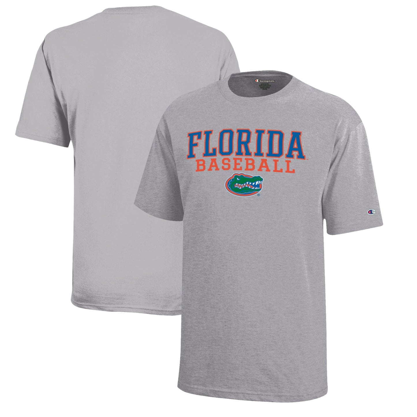 Youth Champion  Gray Florida Gators Stacked Logo Baseball T-Shirt