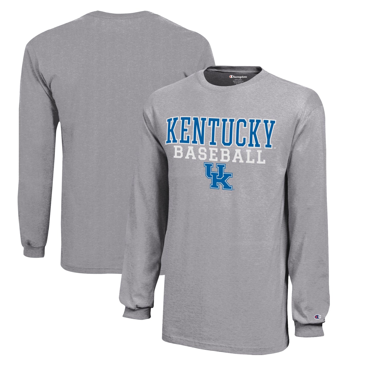 Youth Champion  Gray Kentucky Wildcats Stacked Logo Long Sleeve Baseball T-Shirt