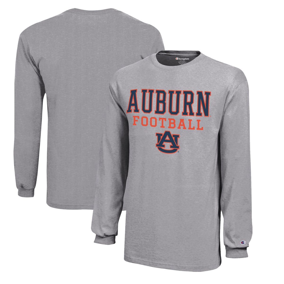Youth Champion  Gray Auburn Tigers Stacked Logo Long Sleeve Football T-Shirt