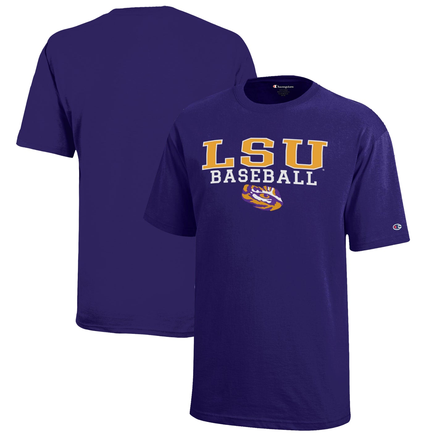 Youth Champion  Purple LSU Tigers Stacked Logo Baseball T-Shirt