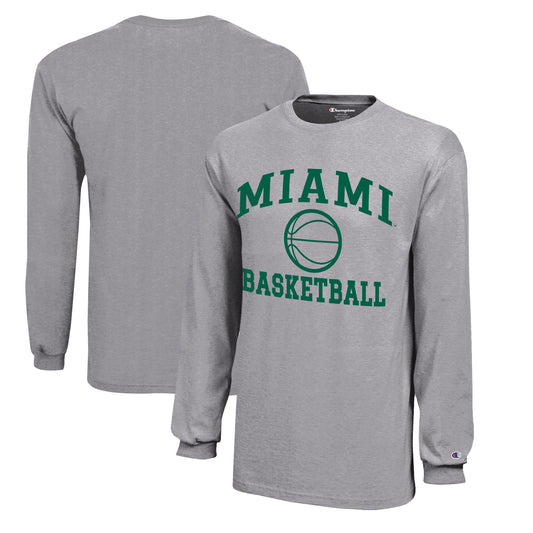 Youth Champion  Gray Miami Hurricanes Icon Logo Long Sleeve Basketball T-Shirt