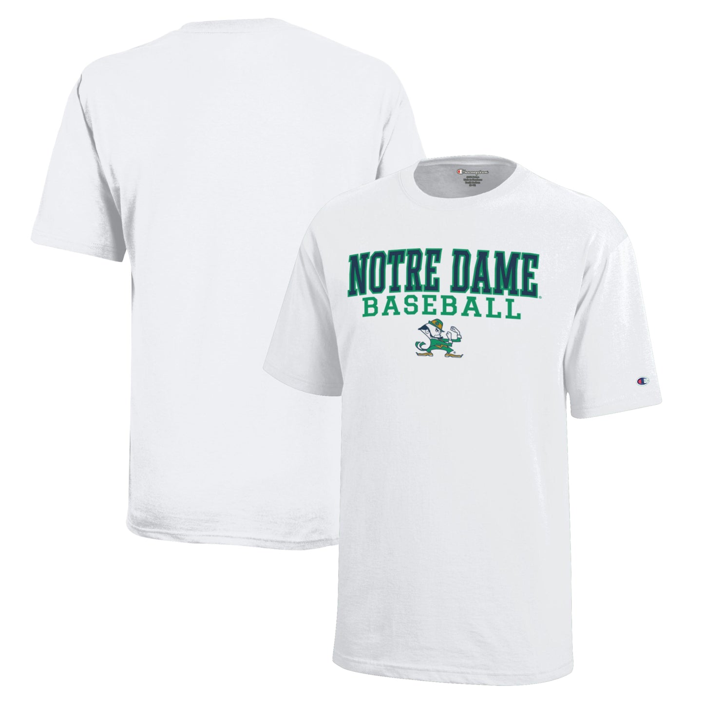 Youth Champion  White Notre Dame Fighting Irish Stacked Logo Baseball T-Shirt