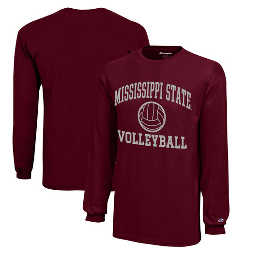 Youth Champion  Maroon Mississippi State Bulldogs Icon Logo Long Sleeve Volleyball T-Shirt