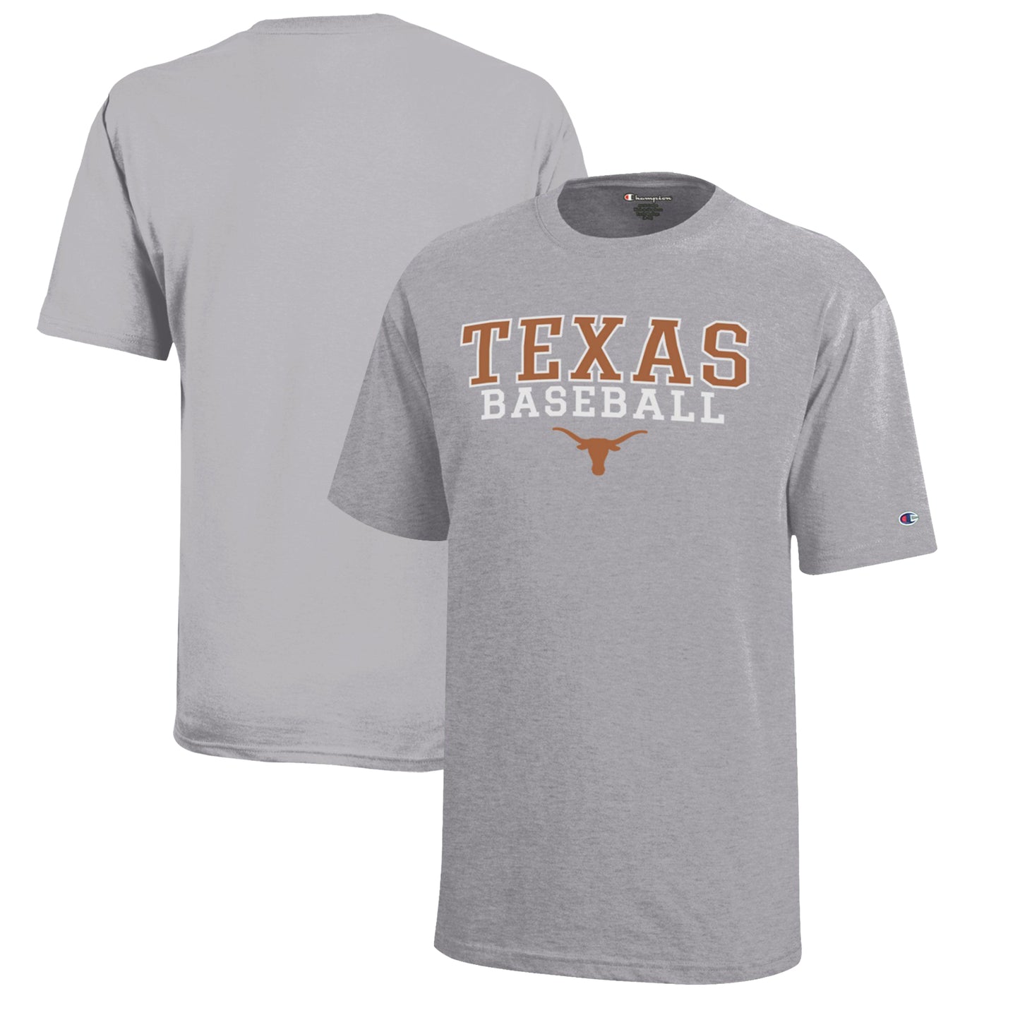 Youth Champion  Gray Texas Longhorns Stacked Logo Baseball T-Shirt