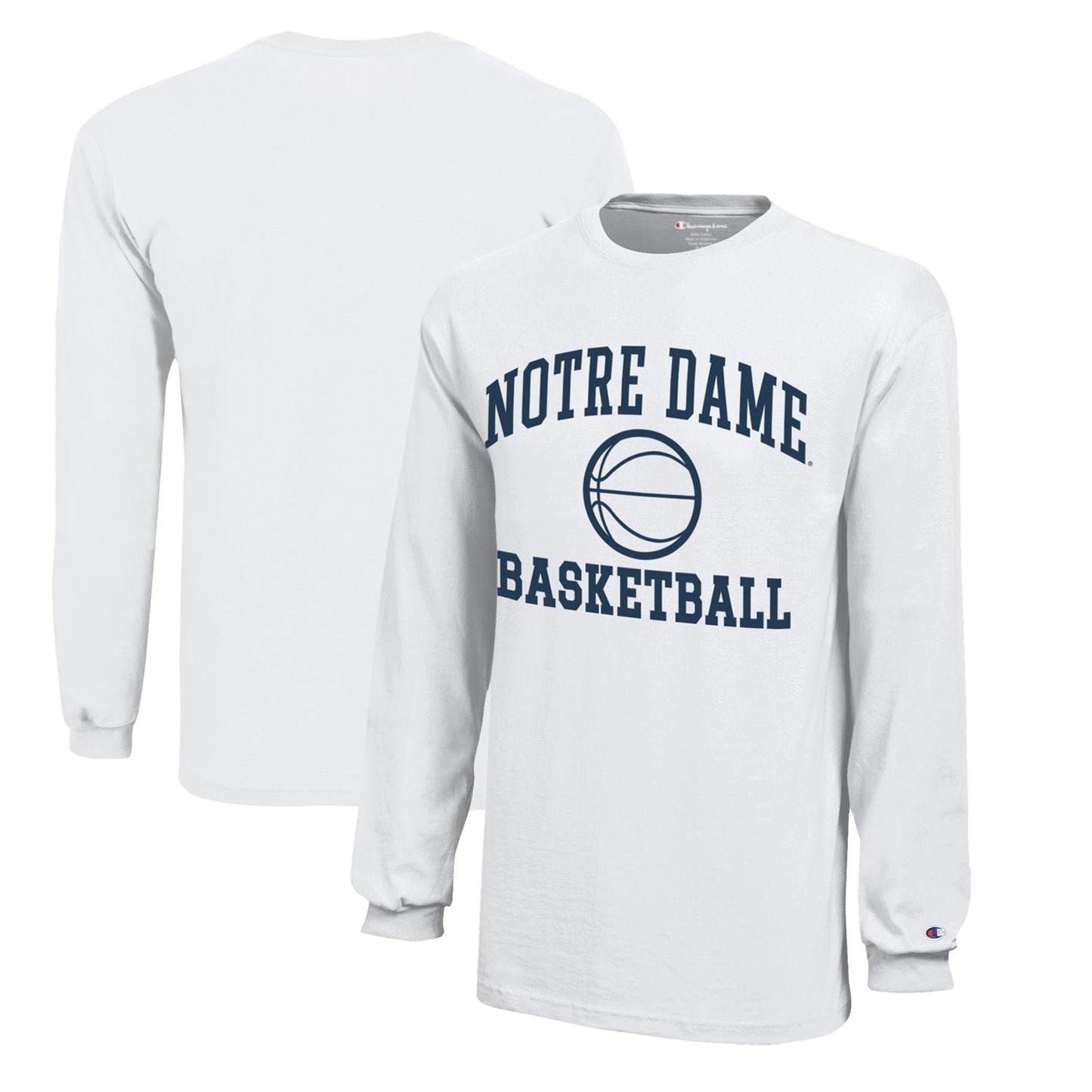 Youth Champion  White Notre Dame Fighting Irish Icon Logo Long Sleeve Basketball T-Shirt