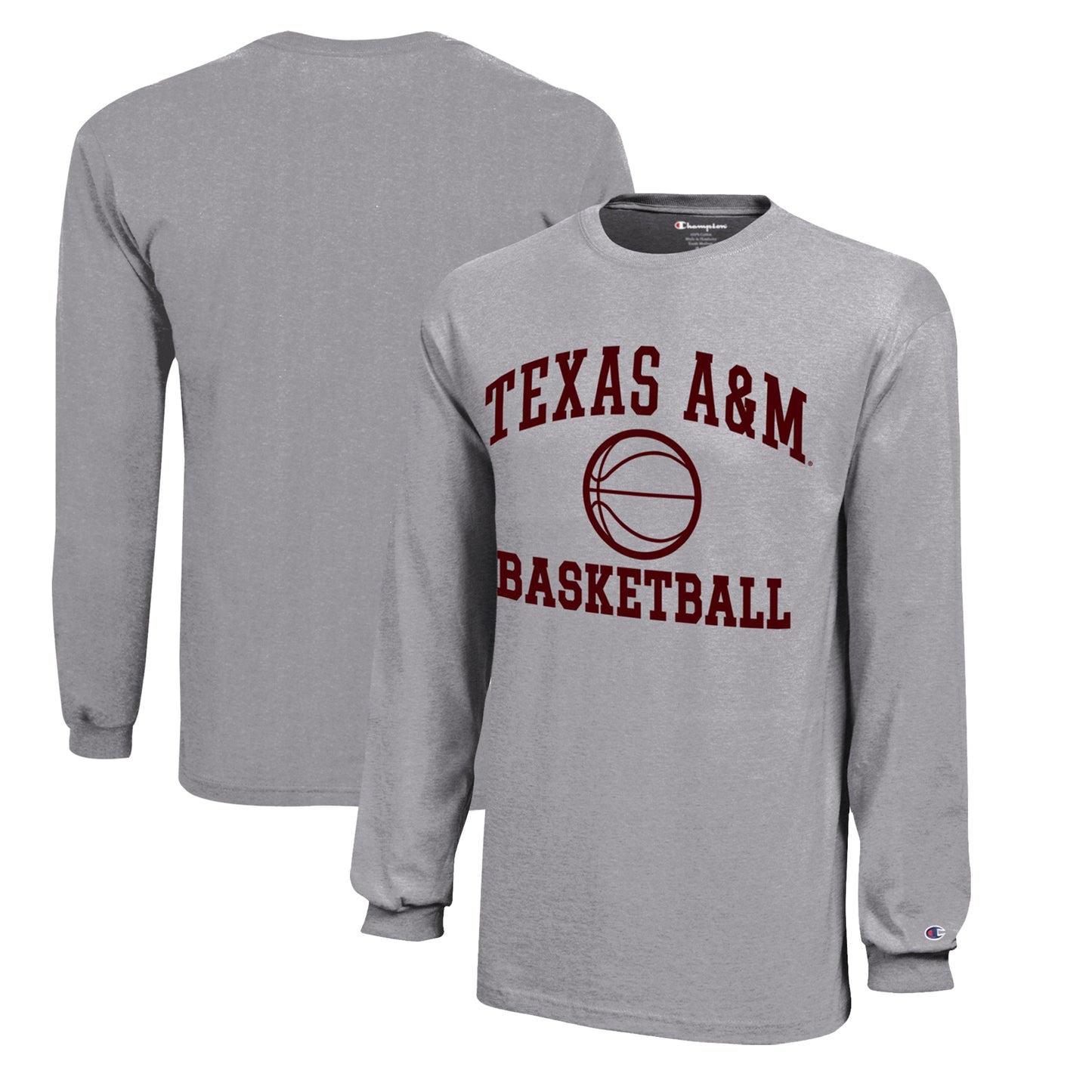 Youth Champion  Gray Texas A&M Aggies Icon Logo Long Sleeve Basketball T-Shirt