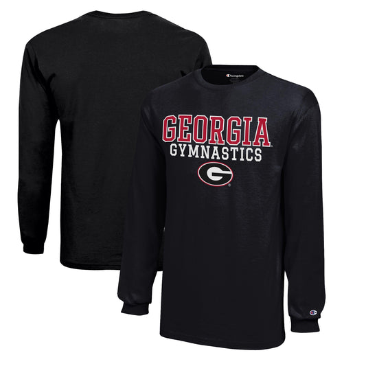 Youth Champion  Black Georgia Bulldogs Stacked Logo Long Sleeve Gymnastics Jersey T-Shirt