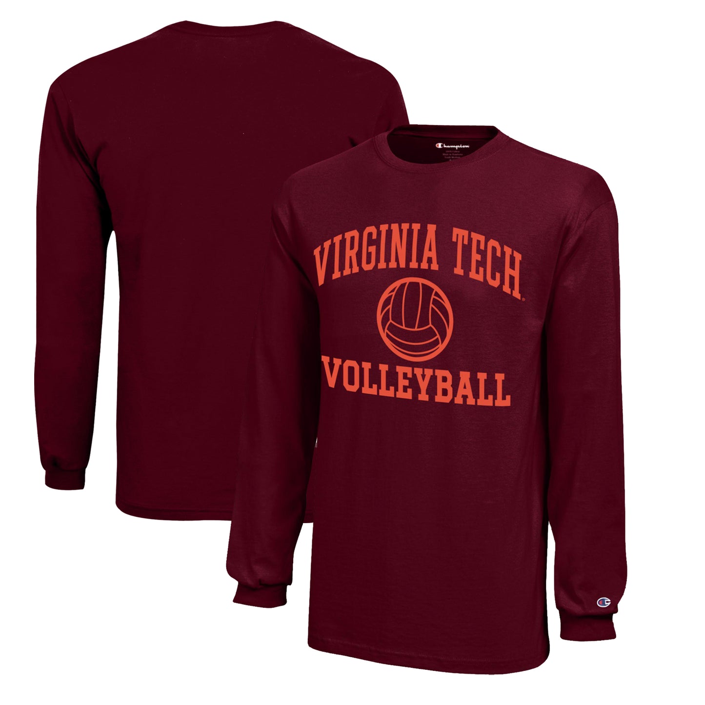 Youth Champion  Maroon Virginia Tech Hokies Icon Logo Long Sleeve Volleyball T-Shirt