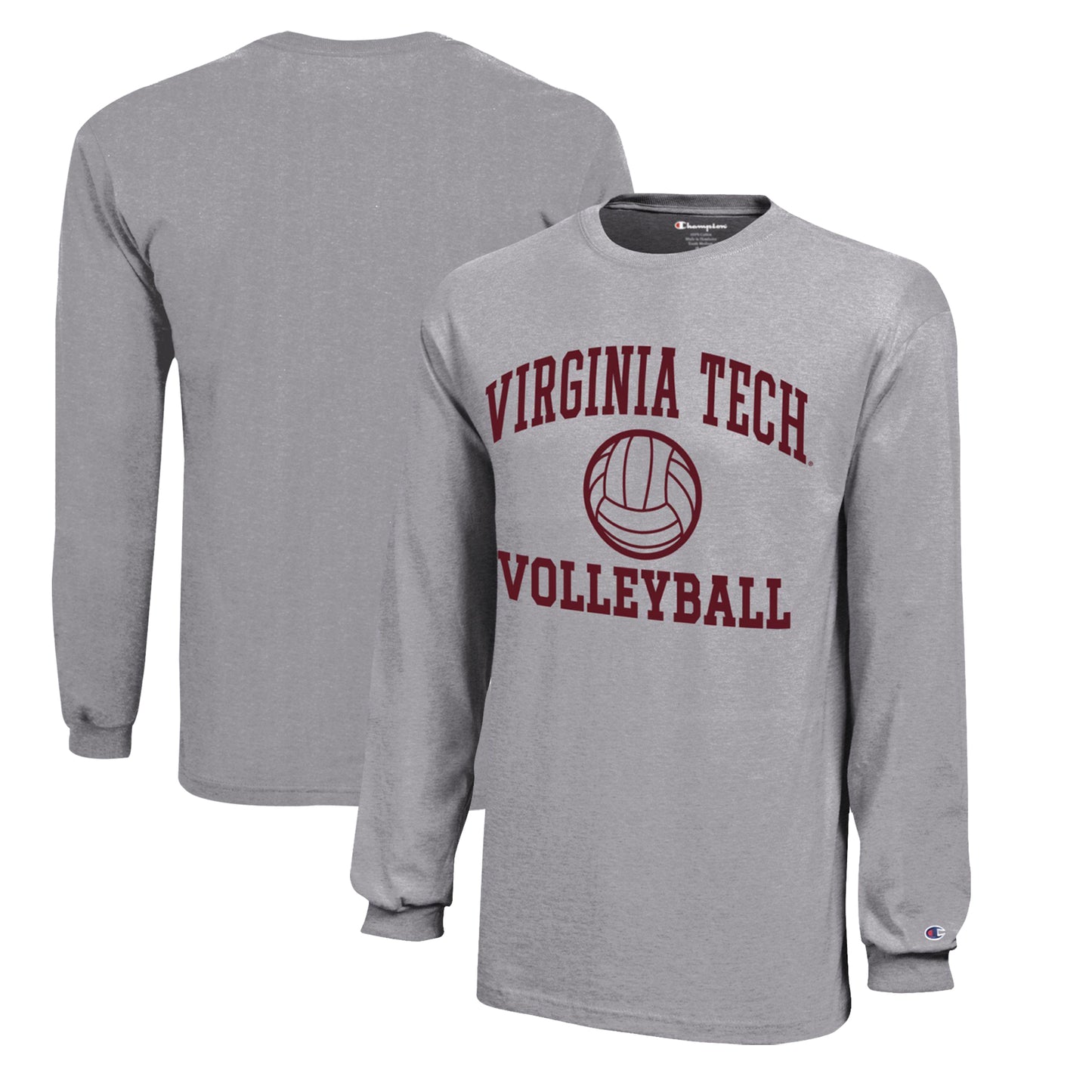 Youth Champion  Gray Virginia Tech Hokies Icon Logo Long Sleeve Volleyball T-Shirt