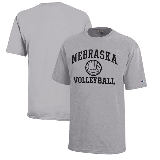 Youth Champion  Gray Nebraska Huskers Icon Logo Volleyball T-Shirt