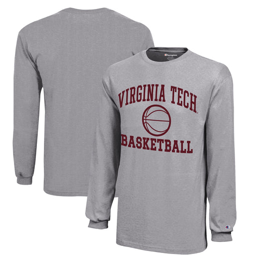 Youth Champion  Gray Virginia Tech Hokies Icon Logo Long Sleeve Basketball T-Shirt