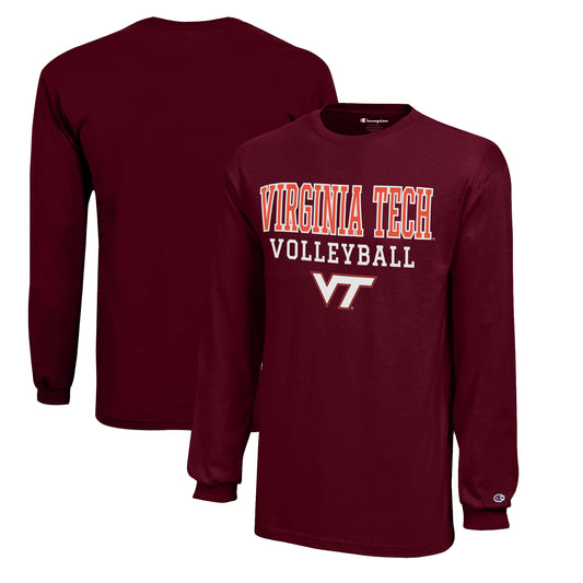 Youth Champion  Maroon Virginia Tech Hokies Stacked Logo Long Sleeve Volleyball T-Shirt