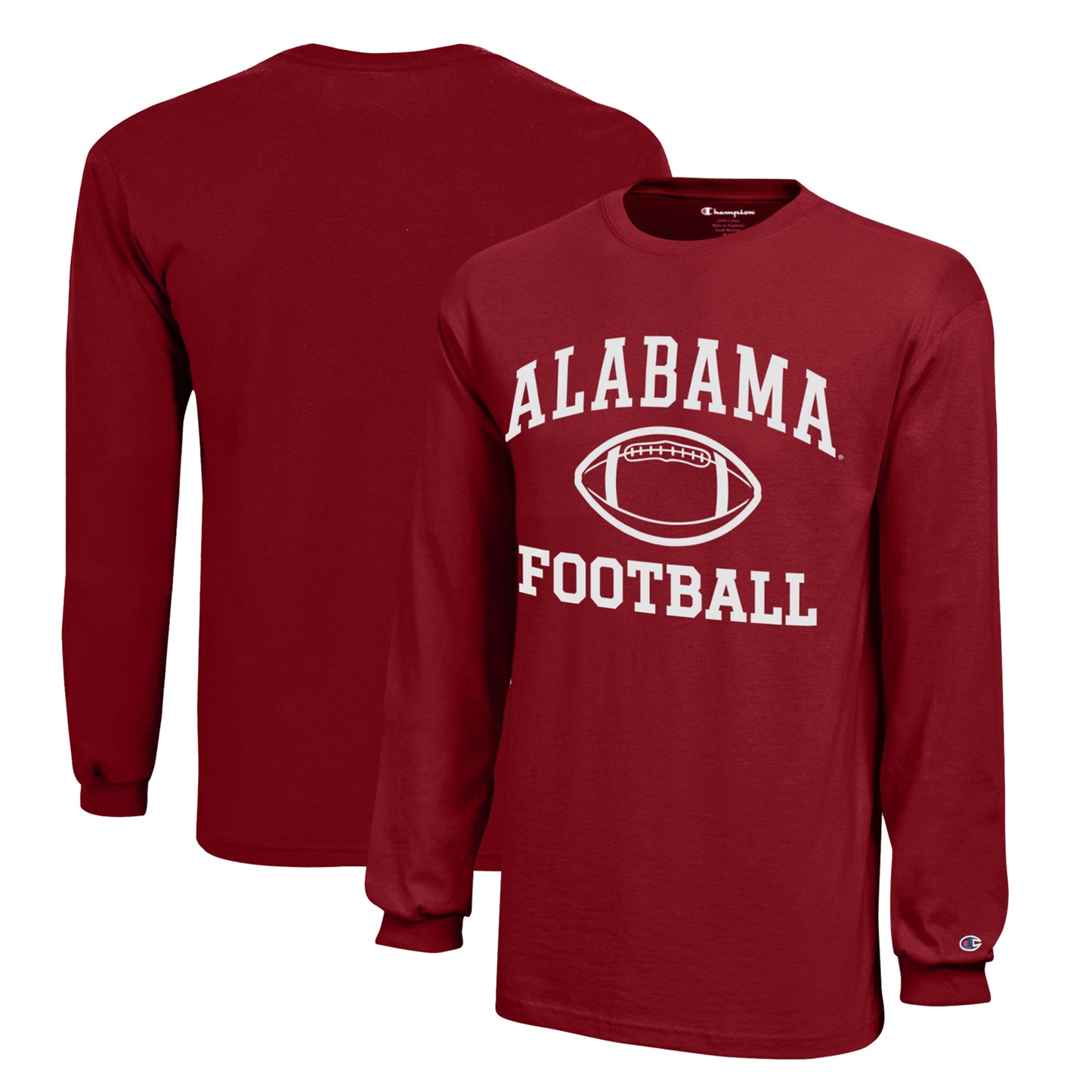 Youth Champion  Crimson Alabama Crimson Tide Icon Logo Long Sleeve Football T-Shirt