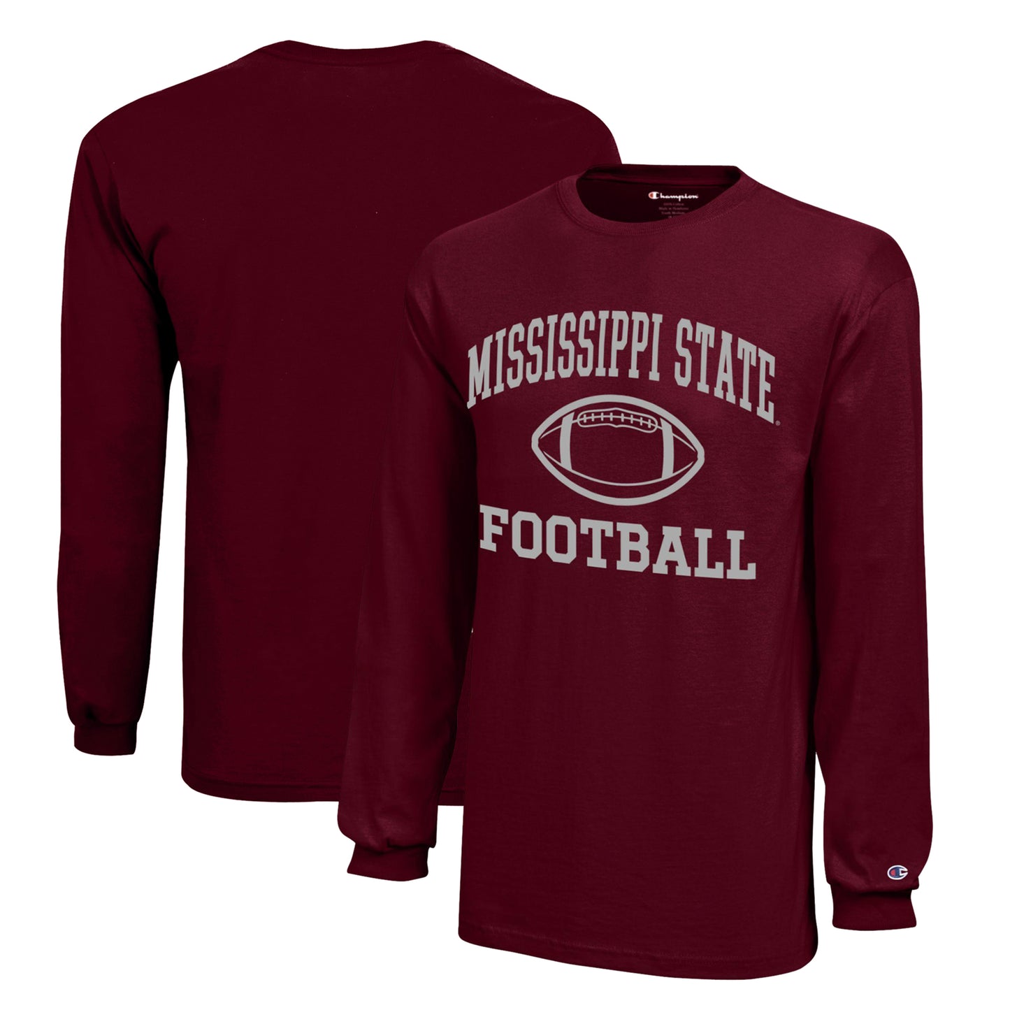 Youth Champion  Maroon Mississippi State Bulldogs Icon Logo Long Sleeve Football T-Shirt