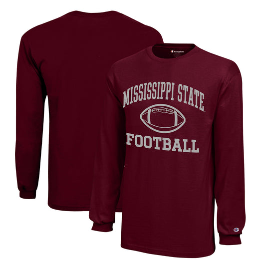 Youth Champion  Maroon Mississippi State Bulldogs Icon Logo Long Sleeve Football T-Shirt