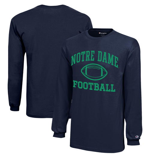 Youth Champion  Navy Notre Dame Fighting Irish Icon Logo Long Sleeve Football T-Shirt