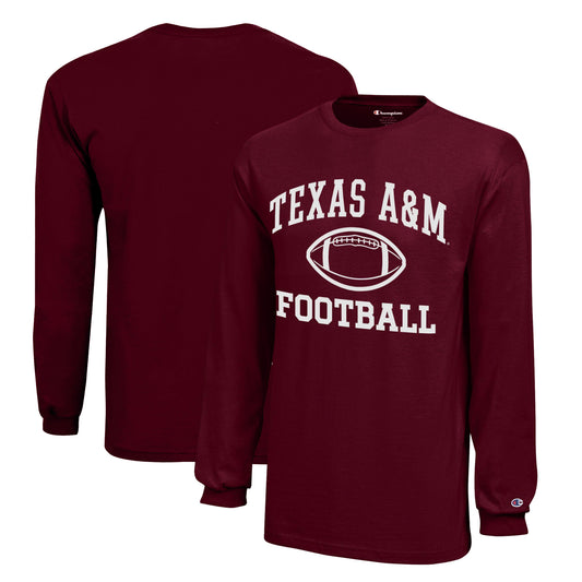 Youth Champion  Maroon Texas A&M Aggies Icon Logo Long Sleeve Football T-Shirt