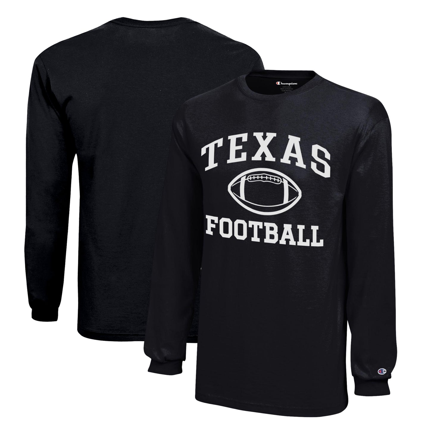 Youth Champion  Black Texas Longhorns Icon Logo Long Sleeve Football T-Shirt