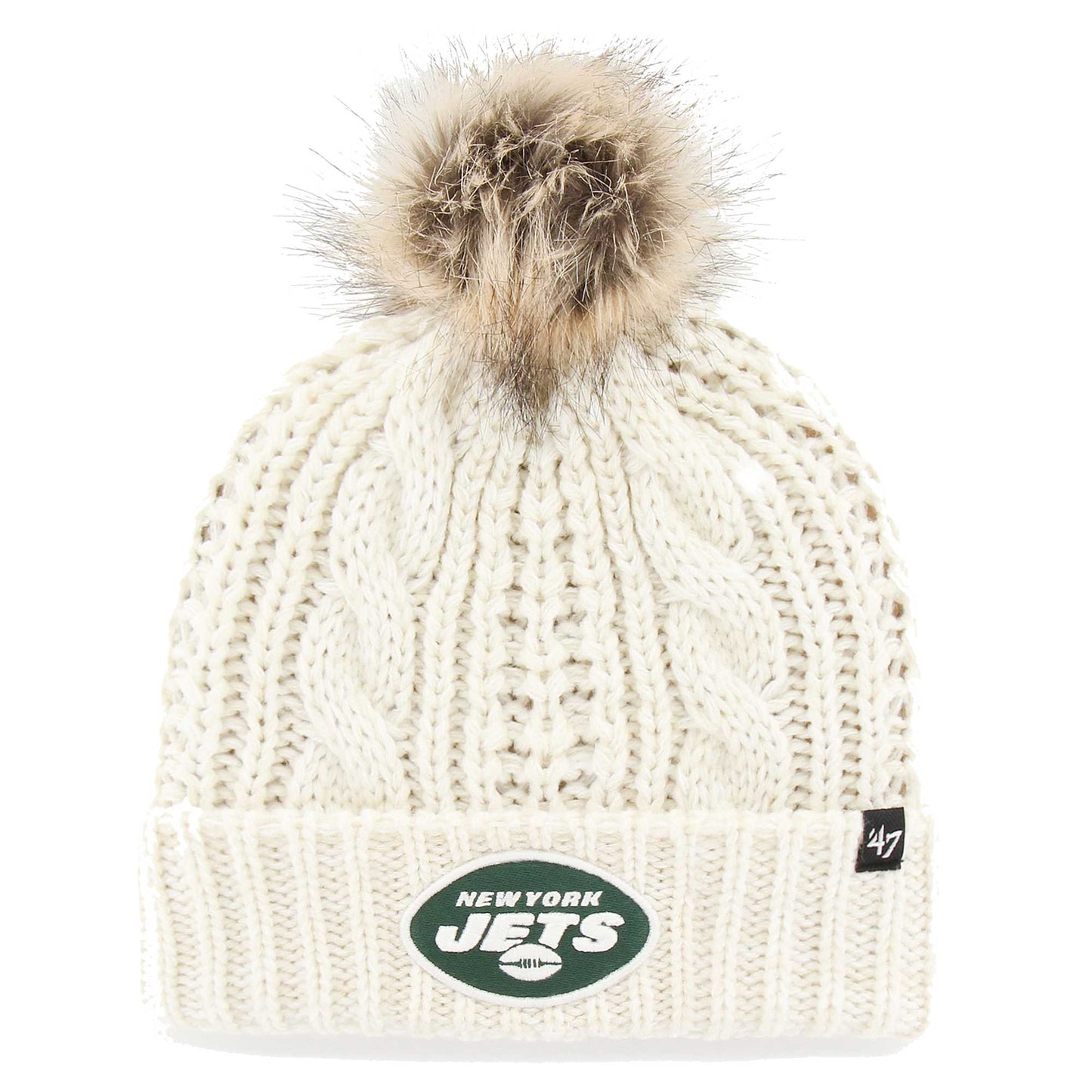Women's '47 Cream New York Jets Meeko Cuffed Knit Hat with Pom