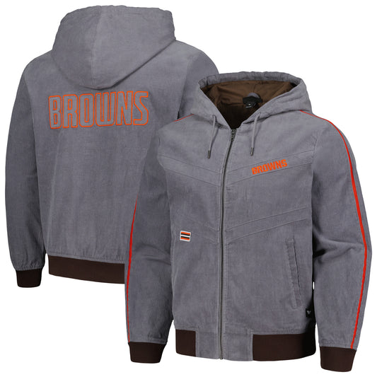 Unisex The Wild Collective Gray Cleveland Browns Corduroy Full-Zip Bomber Hoodie Jacket