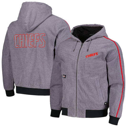 Unisex The Wild Collective Gray Kansas City Chiefs Corduroy Hoodie Full-Zip Bomber Jacket