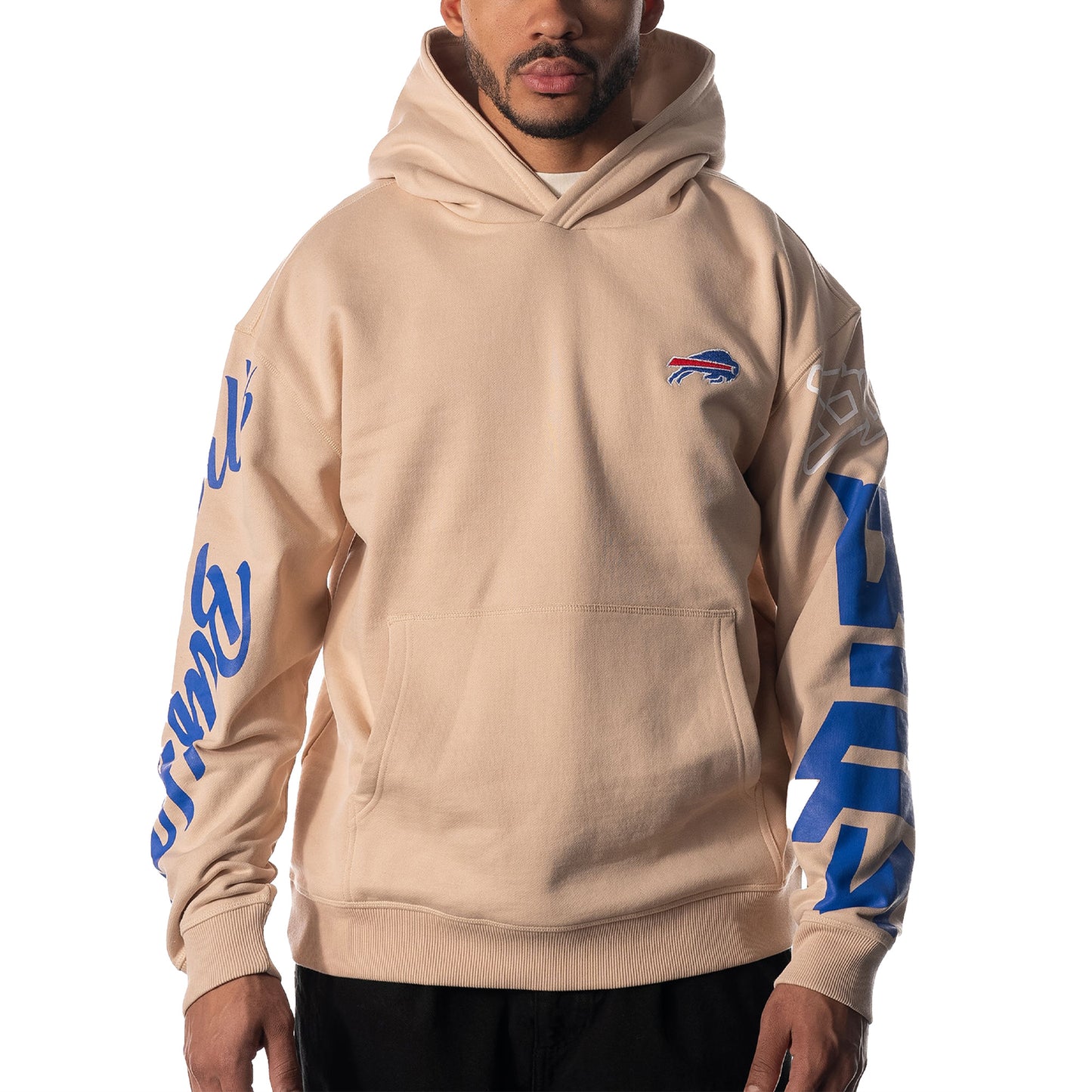 Unisex The Wild Collective Cream Buffalo Bills Heavy Block Graphic Pullover Hoodie