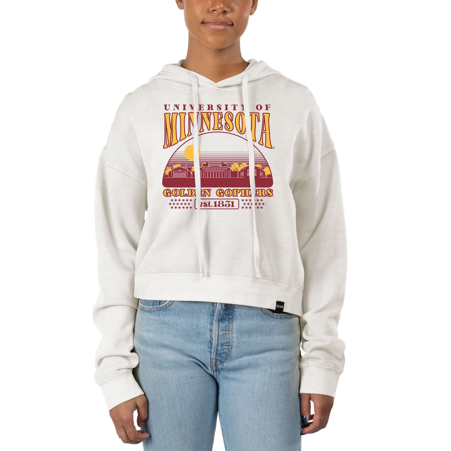 Women's Uscape Apparel Cream Minnesota Golden Gophers Pigment Dyed Local Skyline Fleece Cropped Pullover Hoodie