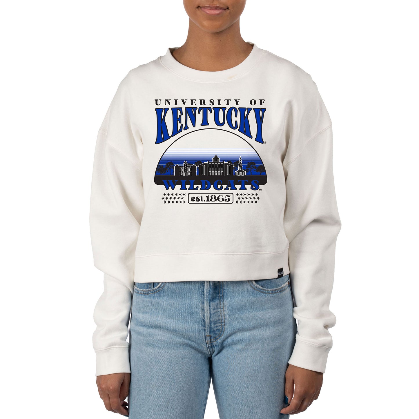 Women's Uscape Apparel Cream Kentucky Wildcats Pigment Dyed Local Skyline Fleece Crop Crewneck Sweatshirt