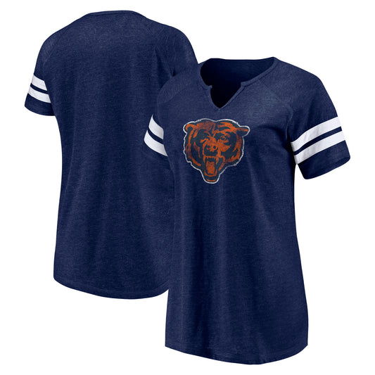 Women's Fanatics Navy Chicago Bears Plus Size Logo Notch Neck Raglan Sleeve T-Shirt