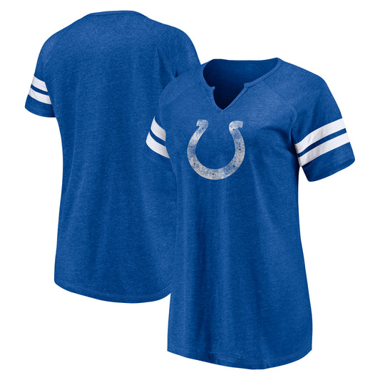 Women's Fanatics Royal Indianapolis Colts Plus Size Raglan Notch Neck T-Shirt