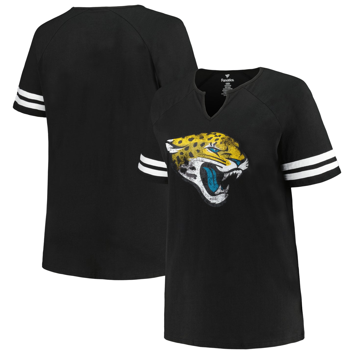 Women's Fanatics Black Jacksonville Jaguars Plus Size Logo Notch Neck Raglan Sleeve T-Shirt