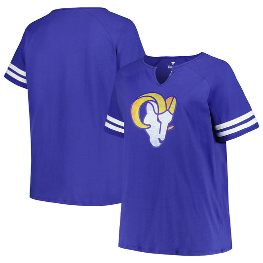 Women's Fanatics Royal Los Angeles Rams Plus Size Logo Notch Neck Raglan Sleeve T-Shirt