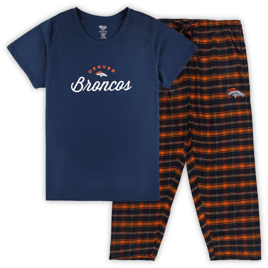 Women's Concepts Sport Navy Denver Broncos Plus Size Badge T-Shirt & Flannel Pants Sleep Set