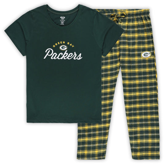 Women's Concepts Sport Green Green Bay Packers Plus Size Badge T-Shirt & Flannel Pants Sleep Set