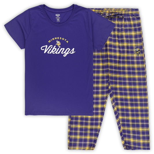 Women's Concepts Sport Purple Minnesota Vikings Plus Size Badge T-Shirt & Flannel Pants Sleep Set