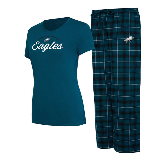 Women's Concepts Sport Green Philadelphia Eagles Plus Size Badge T-Shirt & Flannel Pants Sleep Set