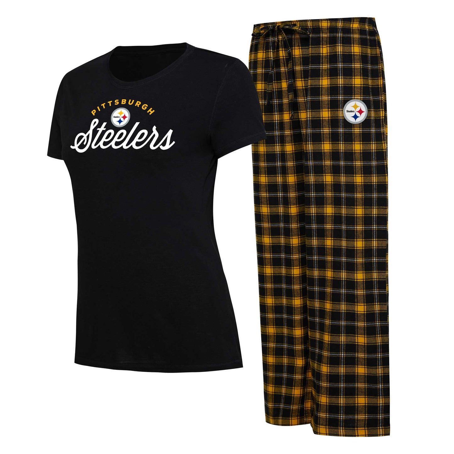 Women's Concepts Sport Black Pittsburgh Steelers Plus Size Badge T-Shirt & Flannel Pants Sleep Set