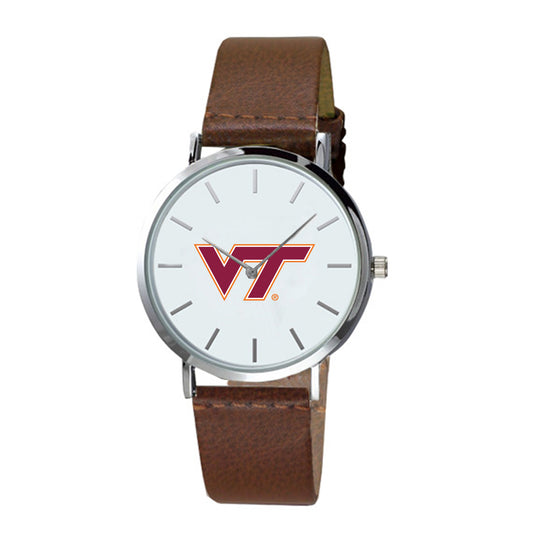 Men's Brown Virginia Tech Hokies Plexus Leather Watch