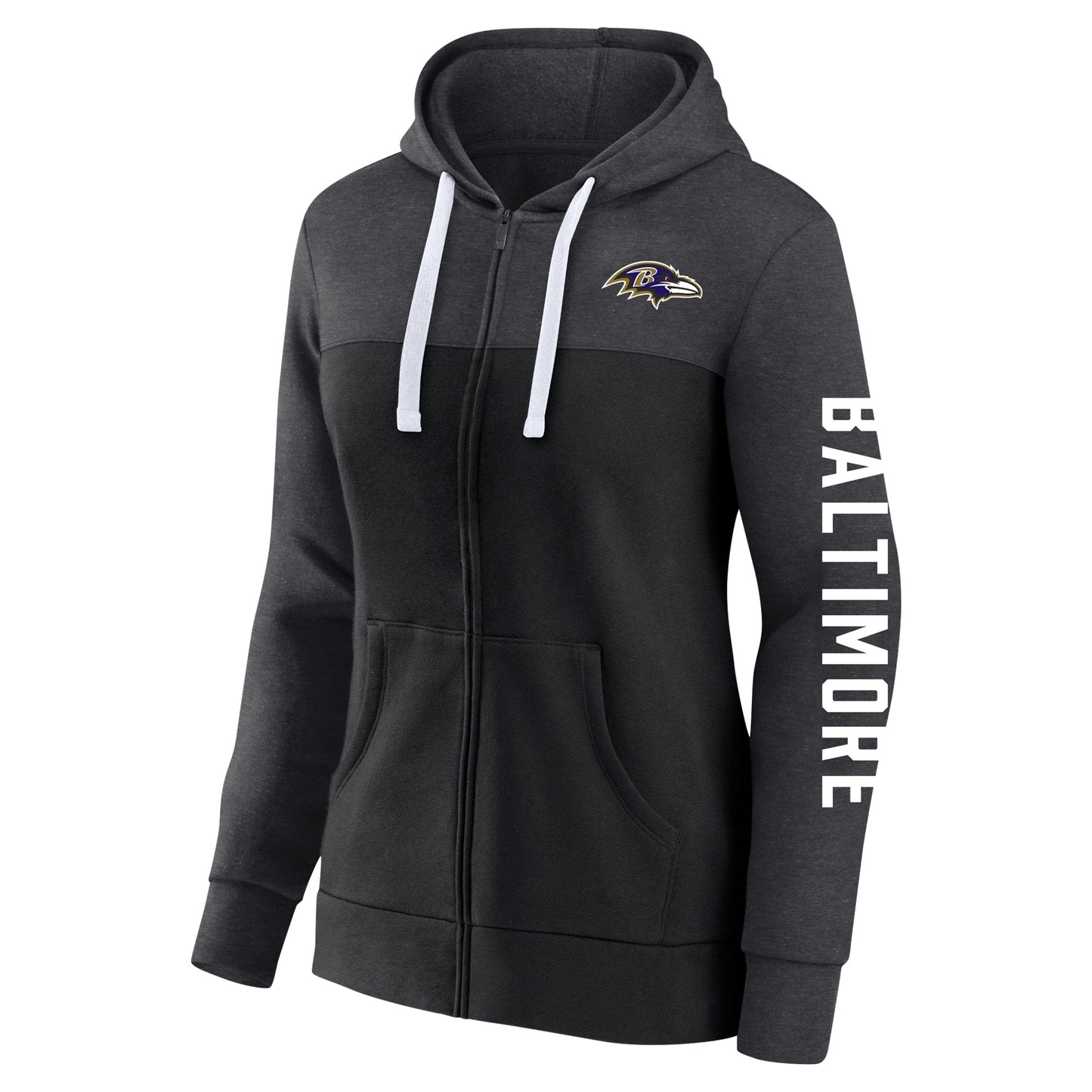 Women's Fanatics Heather Charcoal Baltimore Ravens Plus Size City Ties Full-Zip Hoodie