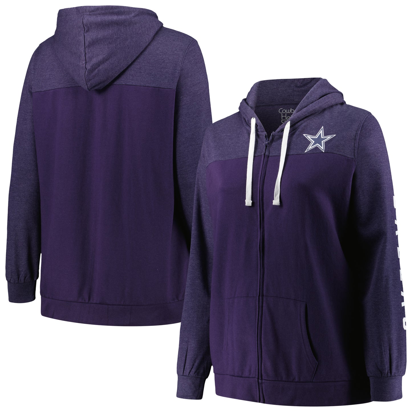 Women's Fanatics Heather Navy Dallas Cowboys Plus Size City Ties Full-Zip Hoodie