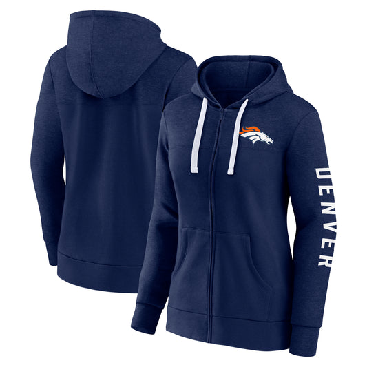 Women's Fanatics Heather Navy Denver Broncos Plus Size City Ties Full-Zip Hoodie