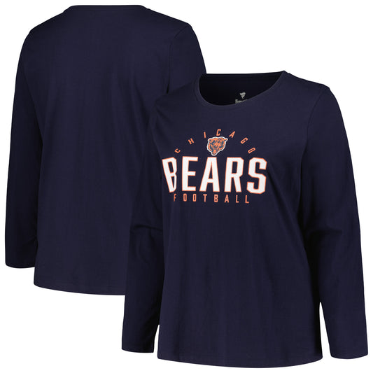 Women's Fanatics Navy Chicago Bears Plus Size Foiled Play Long Sleeve T-Shirt