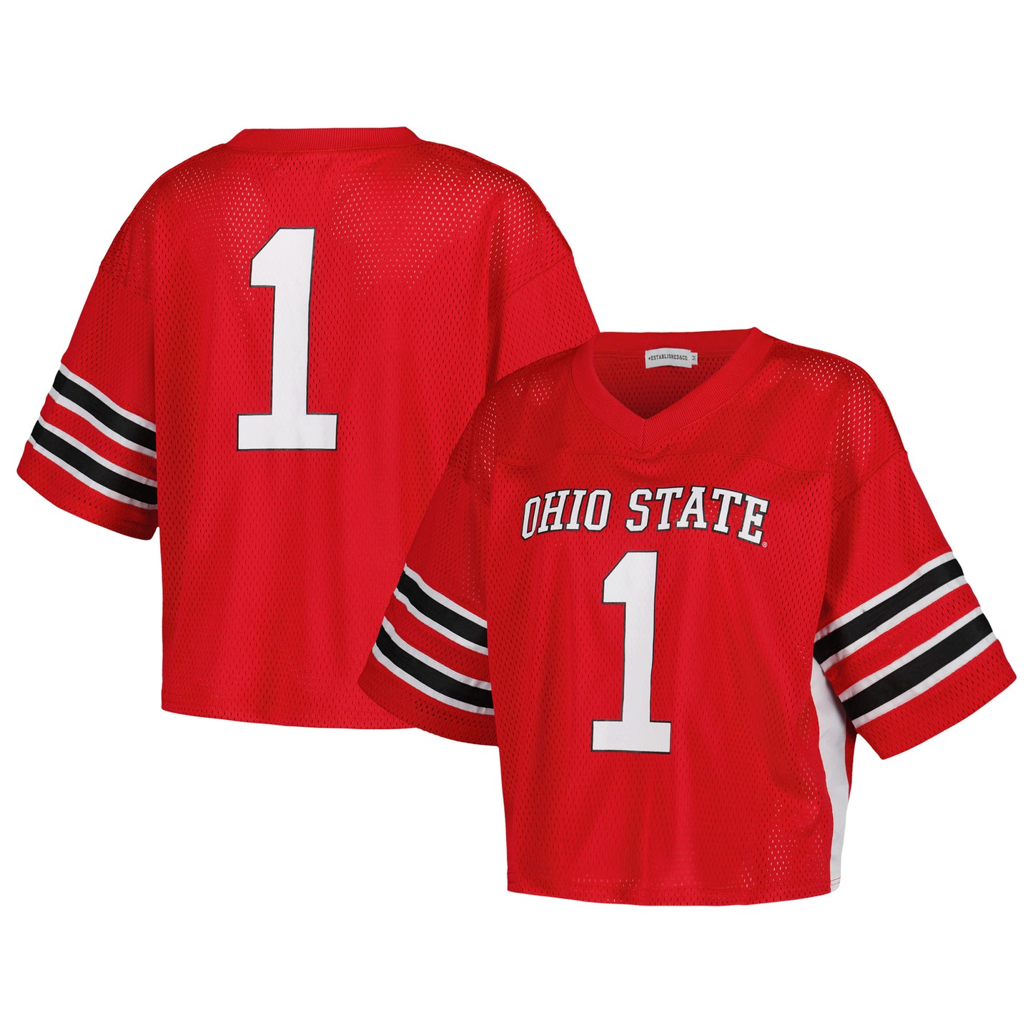 Women's Established & Co. #1 Scarlet Ohio State Buckeyes Fashion Boxy Cropped Football Jersey