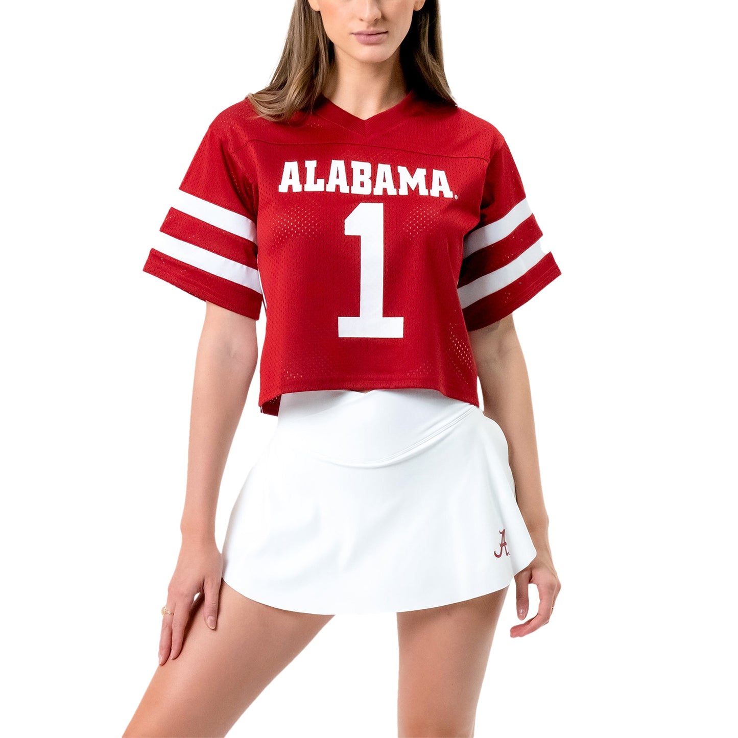 Women's Established & Co. Crimson Alabama Crimson Tide Fashion Boxy Cropped Football Jersey