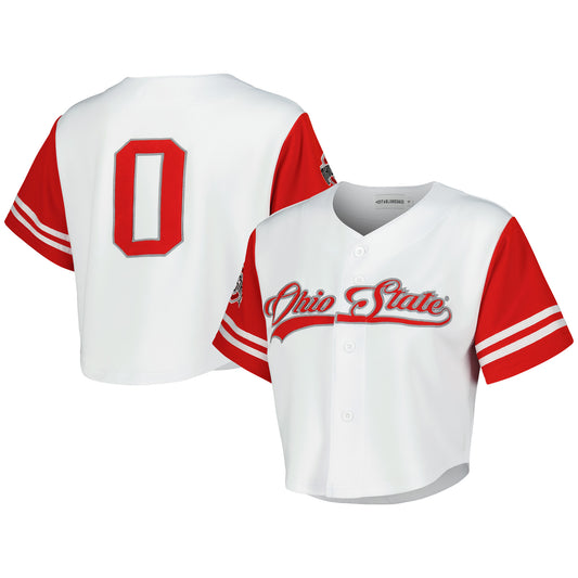 Women's Established & Co. White Ohio State Buckeyes Baseball Jersey Cropped T-Shirt